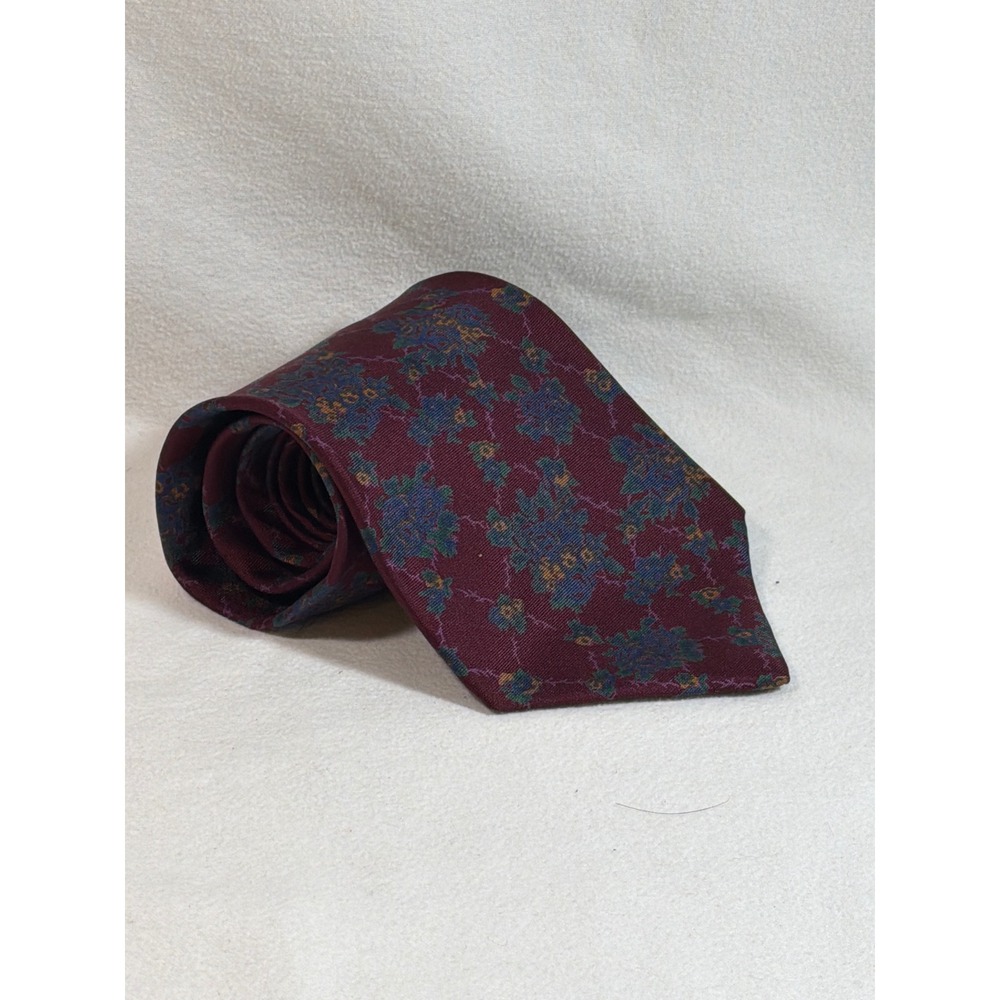 Handmade 100% Italian Silk Burgundy Floral Men's Necktie RN 58436